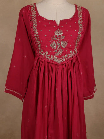 Queen Pink Floral Embroidered Cotton Salwar Suit With Dupatta - Diadem