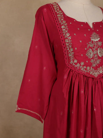 Queen Pink Floral Embroidered Cotton Salwar Suit With Dupatta - Diadem