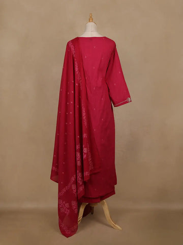 Queen Pink Floral Embroidered Cotton Salwar Suit With Dupatta - Diadem