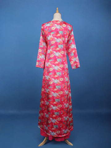 Queen Pink Floral Printed Synthetic Palazzo Salwar Suit and Jacket - Diadem