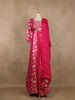 Queen Pink Floral Printed Satin Gown With Mirror Work Yoke And Dupatta