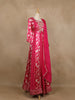 Queen Pink Floral Printed Satin Gown With Mirror Work Yoke And Dupatta