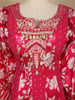 Queen Pink Floral Printed Satin Gown With Mirror Work Yoke And Dupatta