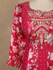 Queen Pink Floral Printed Satin Gown With Mirror Work Yoke And Dupatta