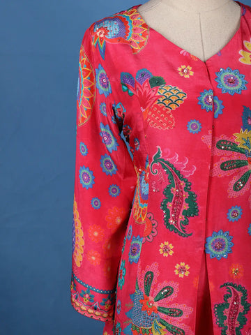 Queen Pink Floral Printed Synthetic Palazzo Suit - Diadem