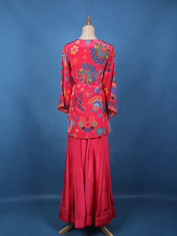 Queen Pink Floral Printed Synthetic Palazzo Suit - Diadem