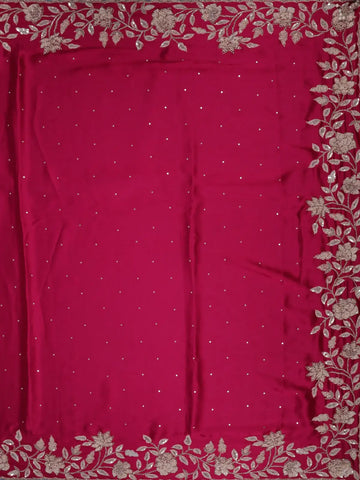 Queen Pink Floral Design Sequin Work Satin Saree - Diadem