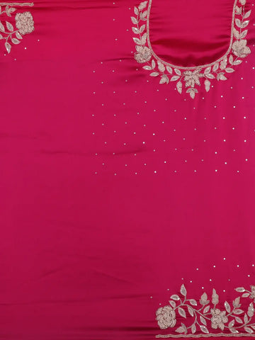 Queen Pink Floral Design Sequin Work Satin Saree - Diadem