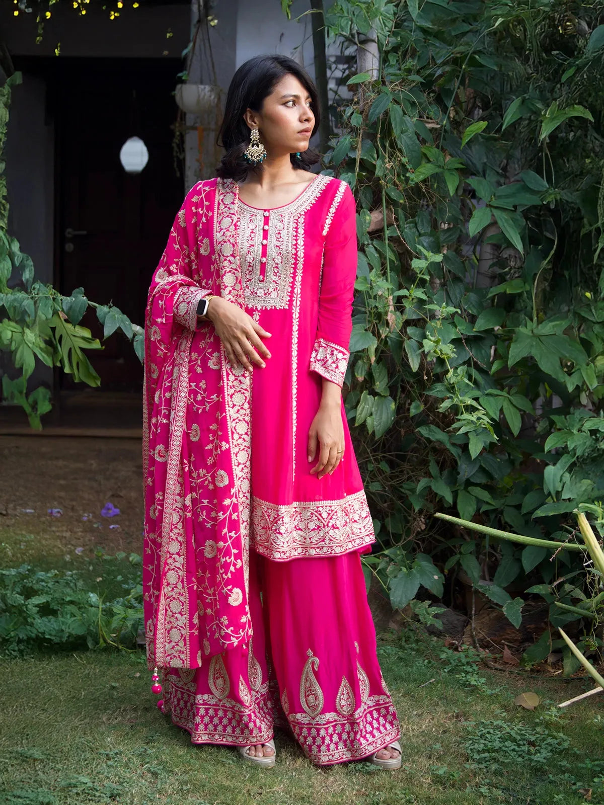 Queen Pink Floral Designed Georgette Salwar Suit - Diadem