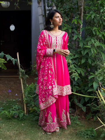 Queen Pink Floral Designed Georgette Salwar Suit - Diadem