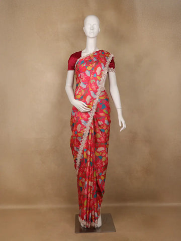 Queen Pink Floral Designed Satin Saree - Diadem