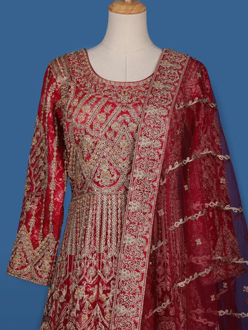 Queen Pink Floral Embroidery Net Bridal Gown - Diadem