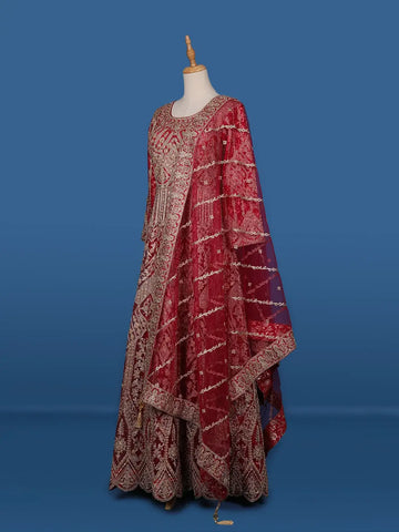 Queen Pink Floral Embroidery Net Bridal Gown - Diadem