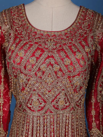 Queen Pink Floral Embroidery Net Bridal Gown - Diadem