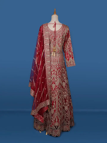 Queen Pink Floral Embroidery Net Bridal Gown - Diadem