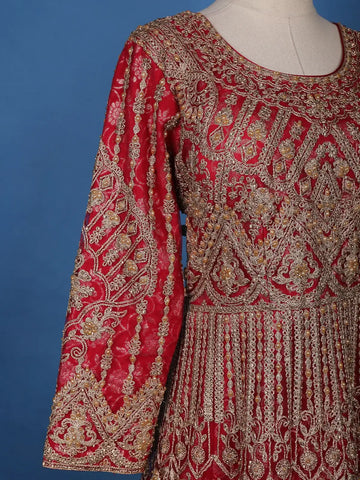 Queen Pink Floral Embroidery Net Bridal Gown - Diadem