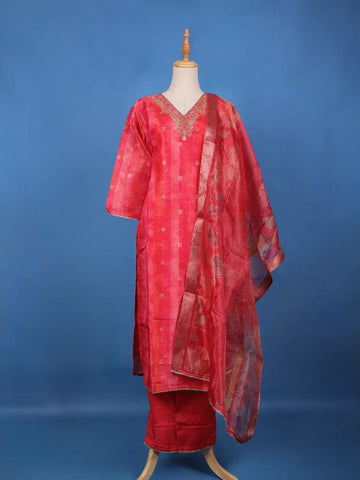 Queen Pink Sequins Floral Design Sequins Cotton Salwar Suit - Diadem