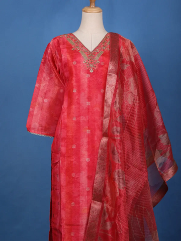 Queen Pink Sequins Floral Design Sequins Cotton Salwar Suit - Diadem