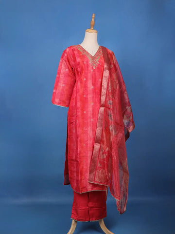 Queen Pink Sequins Floral Design Sequins Cotton Salwar Suit - Diadem