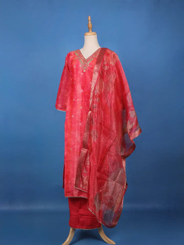 Queen Pink Sequins Floral Design Sequins Cotton Salwar Suit - Diadem