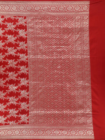 Radiant Red Floral Design Banarasi Silk Saree - Diadem