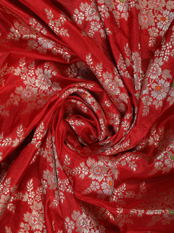 Radiant Red Floral Design Banarasi Silk Saree - Diadem