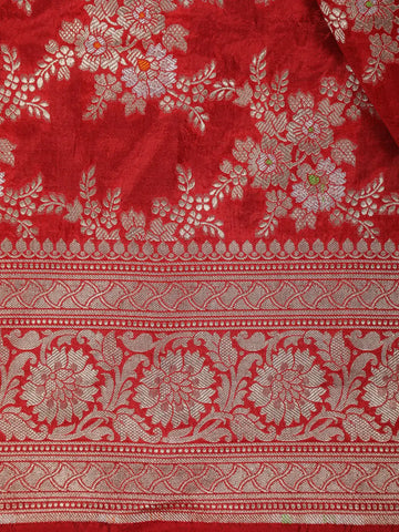 Radiant Red Floral Design Banarasi Silk Saree - Diadem