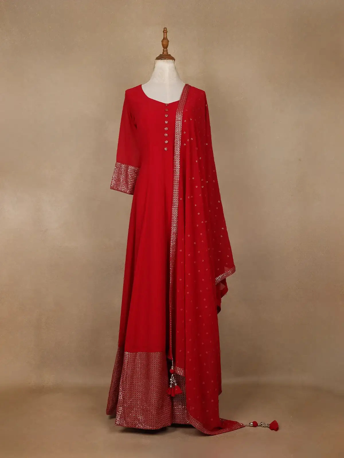 Radiant Red Panel Designed Anarkali Georgette Gown - Diadem