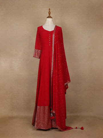 Radiant Red Panel Designed Anarkali Georgette Gown - Diadem