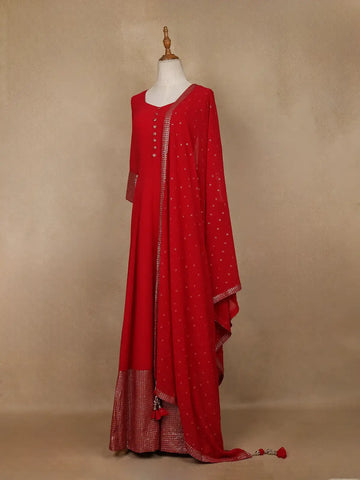 Radiant Red Panel Designed Anarkali Georgette Gown - Diadem