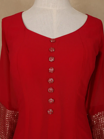 Radiant Red Panel Designed Anarkali Georgette Gown - Diadem
