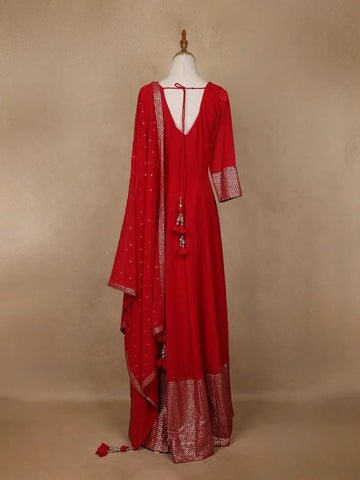Radiant Red Panel Designed Anarkali Georgette Gown - Diadem