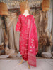 Rani Pink Floral Printed Cotton Salwar Suit with Mirror Work Yoke and Dupatta