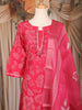 Rani Pink Floral Printed Cotton Salwar Suit with Mirror Work Yoke and Dupatta