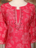 Rani Pink Floral Printed Cotton Salwar Suit with Mirror Work Yoke and Dupatta