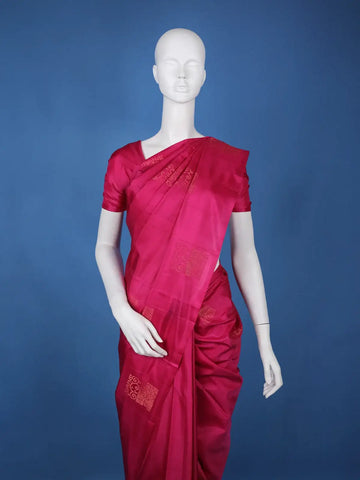 Rani Pink Geometric Design Gold Zari Woven Soft Silk Saree - Diadem