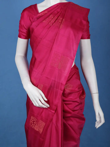 Rani Pink Geometric Design Gold Zari Woven Soft Silk Saree - Diadem
