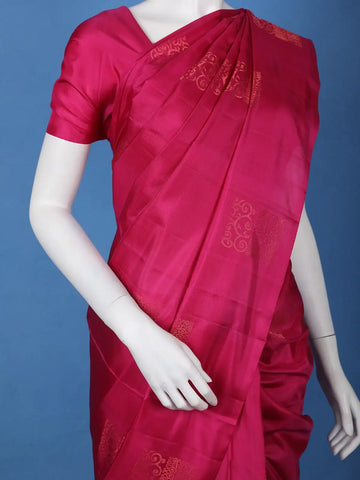 Rani Pink Geometric Design Gold Zari Woven Soft Silk Saree - Diadem