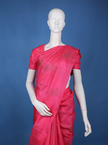 Rani Pink Leaf Design Zari Woven Soft Silk Saree - Diadem