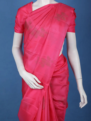 Rani Pink Leaf Design Zari Woven Soft Silk Saree - Diadem