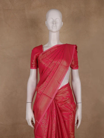Rani Pink Leaf Motif Banarasi Silk Saree - Diadem