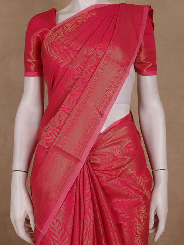 Rani Pink Leaf Motif Banarasi Silk Saree - Diadem