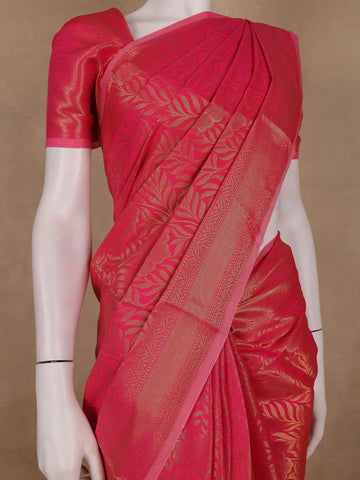 Rani Pink Leaf Motif Banarasi Silk Saree - Diadem