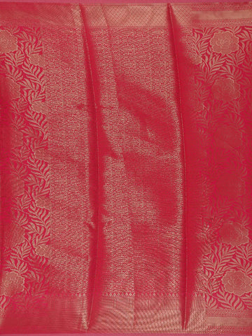 Rani Pink Leaf Motif Banarasi Silk Saree - Diadem