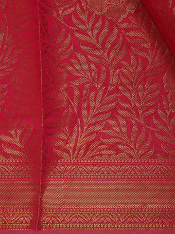 Rani Pink Leaf Motif Banarasi Silk Saree - Diadem