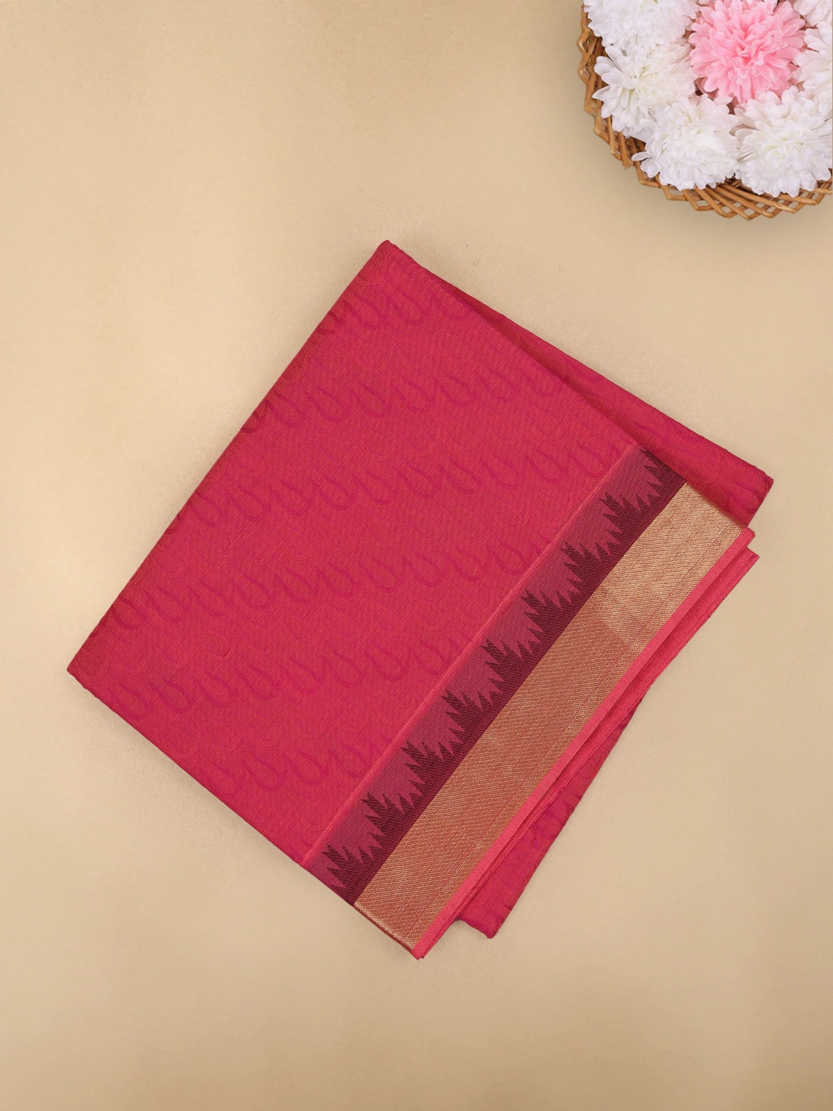 Rani Pink Wave Woven Design Cotton Saree