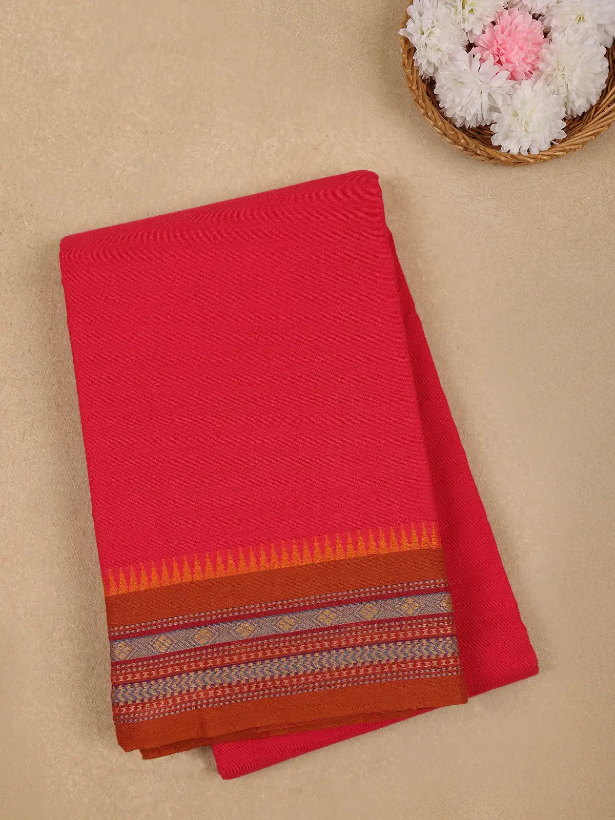 Rani Pink Solid Cotton Fancy Saree - Diadem