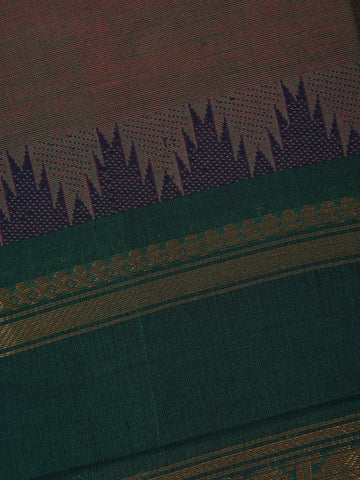 Red And Green Solid Design Cotton Saree With Temple Zari Border - Diadem