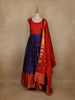 Red And Navy Blue Floral Woven Banarasi Silk Gown With Dupatta - Diadem