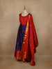 Red And Navy Blue Floral Woven Banarasi Silk Gown With Dupatta - Diadem